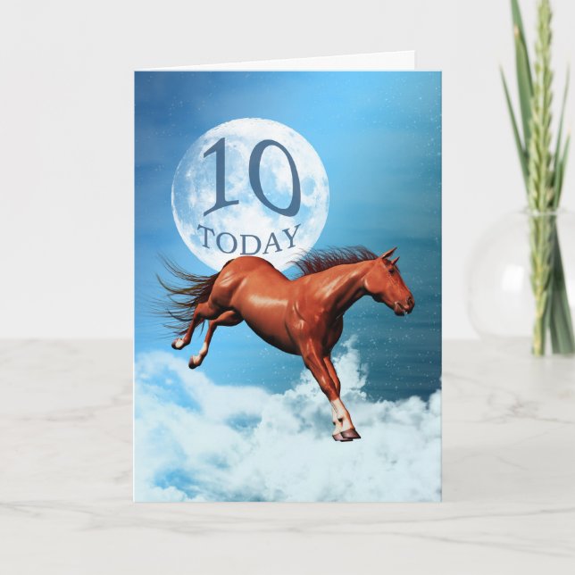 Tarjeta de cumpleaños de 10 años con caballo espir (Anverso)