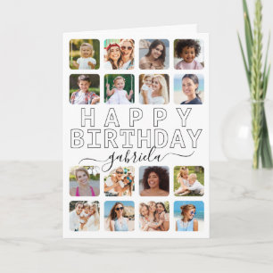 Tarjeta de cumpleaños de 16 Collages de fotos en b
