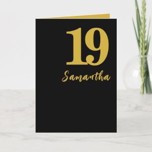 Tarjeta de cumpleaños de 19 años, negra y dorada
