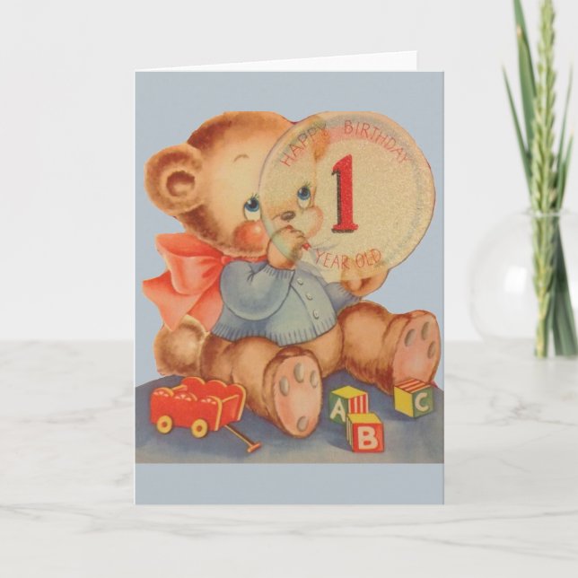 Tarjeta de cumpleaños de 1 año de antigüedad Vinta (Anverso)