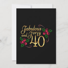 Tarjeta de cumpleaños de 40 Fabulous Gold Black Ro