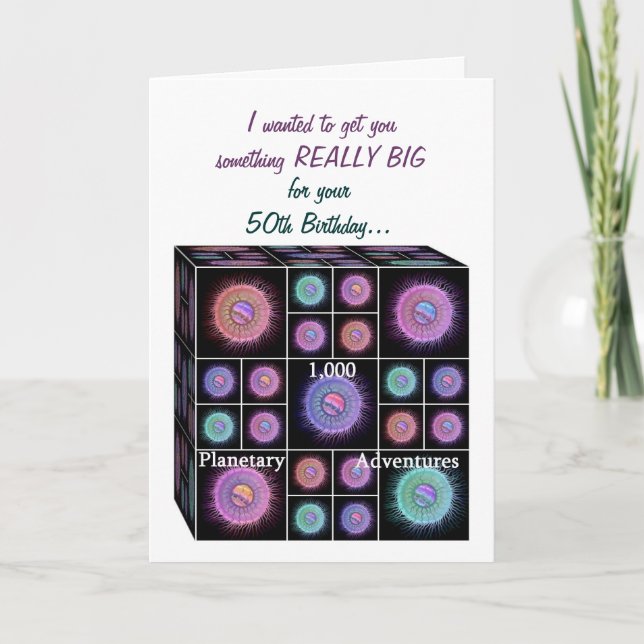Tarjeta de cumpleaños de 50 años con planetas Sci  (Anverso)