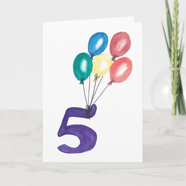 Tarjeta de cumpleaños de 5 globos (Anverso)