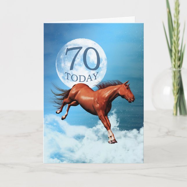 Tarjeta de cumpleaños de 70 años con caballo de es (Anverso)
