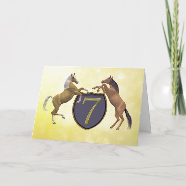 Tarjeta de cumpleaños de 7 años con caballos de cr (Anverso)