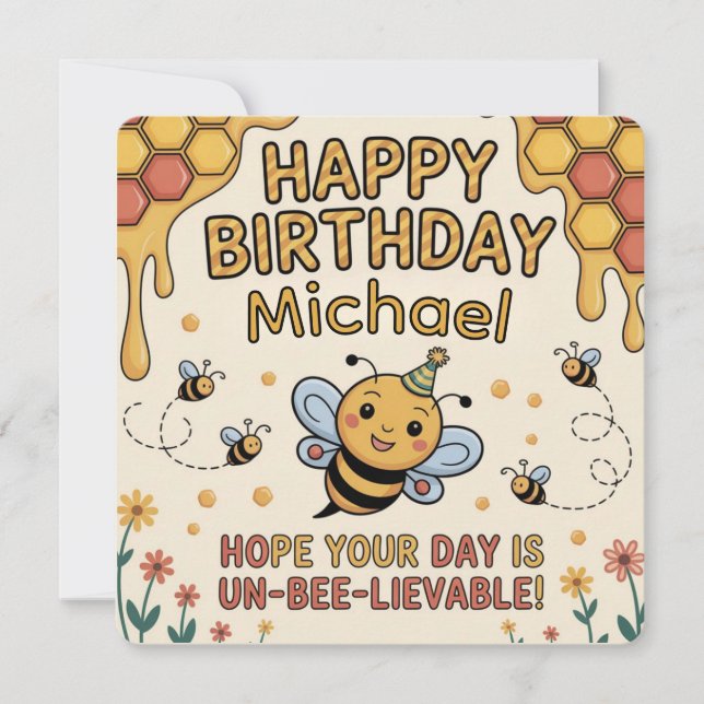 Tarjeta de cumpleaños de abeja personalizada - Tem (Anverso)