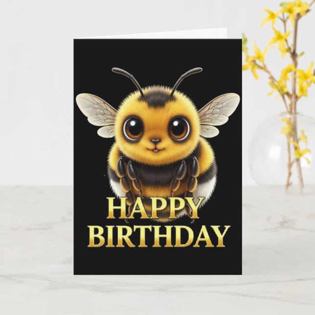TARJETA DE CUMPLEAÑOS DE ABEJA REGORDITA EN PRIMER (flor amarilla)