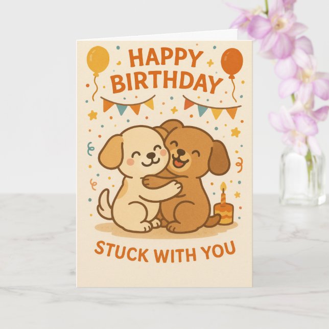 Tarjeta de cumpleaños de abrazo de cachorro lindo  (Orquídea)
