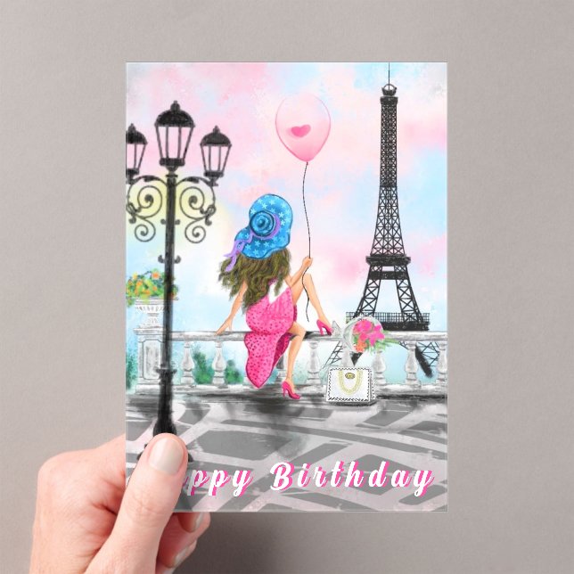 Tarjeta de cumpleaños de acrílico de mujer en Parí (Insitu (portátil))