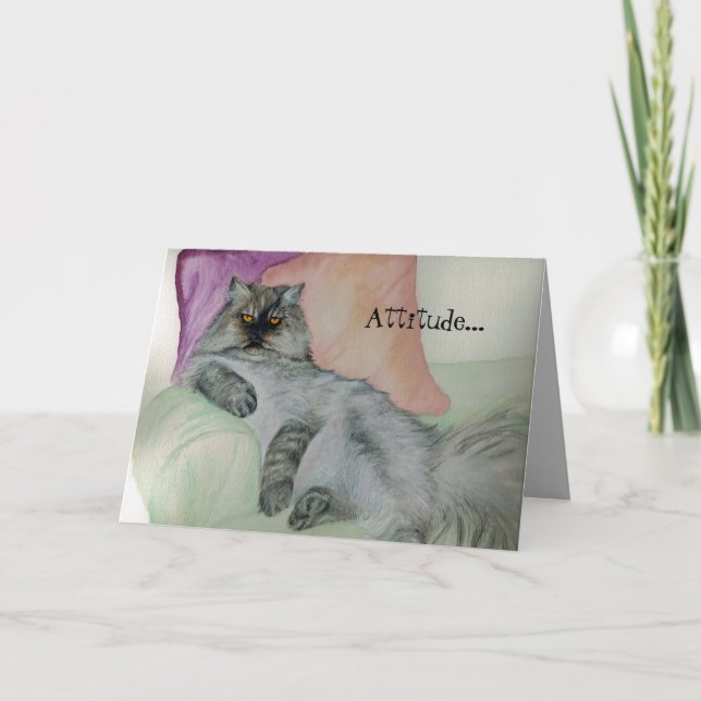 Tarjeta de cumpleaños de actitud de gato persa (Anverso)
