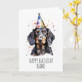 Tarjeta de cumpleaños de acuarela Dachshund