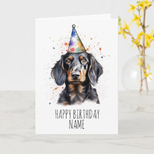 Tarjeta de cumpleaños de acuarela Dachshund