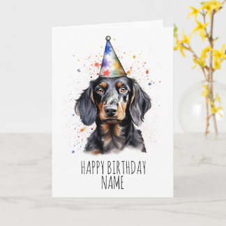Tarjeta de cumpleaños de acuarela Dachshund