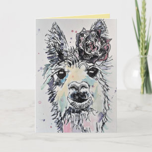 Tarjeta de cumpleaños de acuarela de adorable Alpa