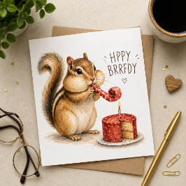 Tarjeta de cumpleaños de acuarela de ardilla linda
