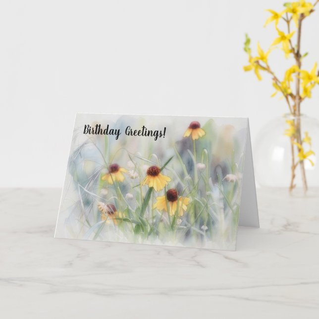 Tarjeta de cumpleaños de acuarela de flores silves (flor amarilla)