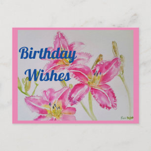 Tarjeta de cumpleaños de acuarela de lirio rosa bo