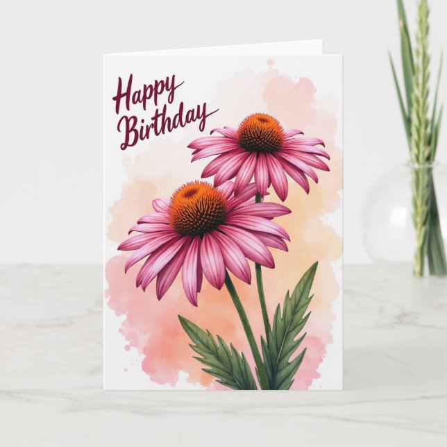Tarjeta de cumpleaños de acuarela de melocotón (Anverso)