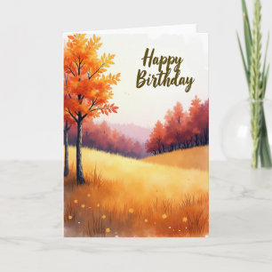 Tarjeta de cumpleaños de acuarela de otoño