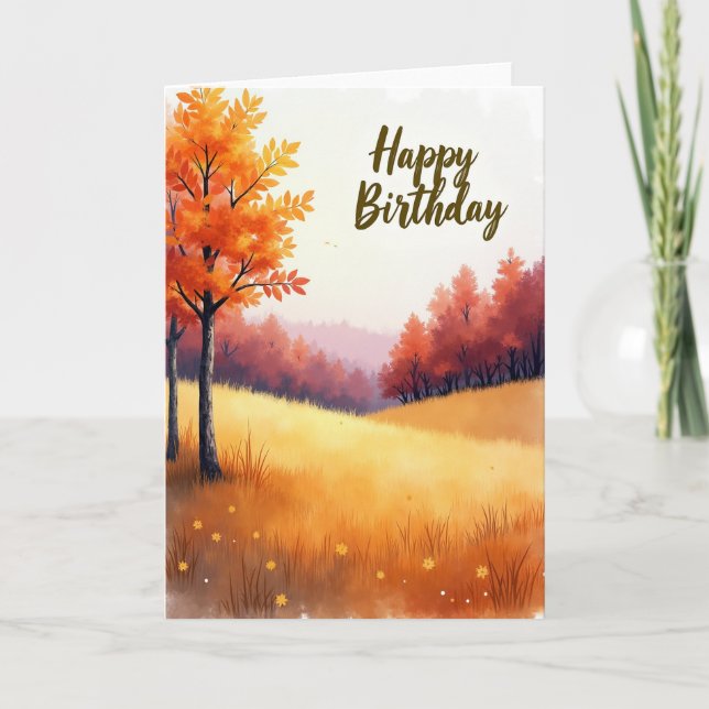 Tarjeta de cumpleaños de acuarela de otoño (Anverso)