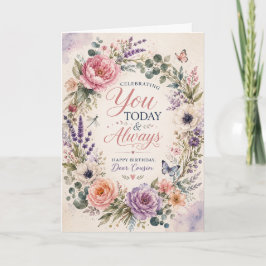Tarjeta de cumpleaños de acuarela floral para prim