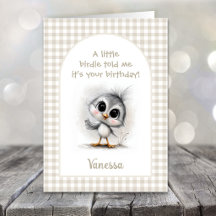 Tarjeta de cumpleaños de adorable pajarito