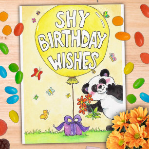 Tarjeta de cumpleaños de adorable panda tímido