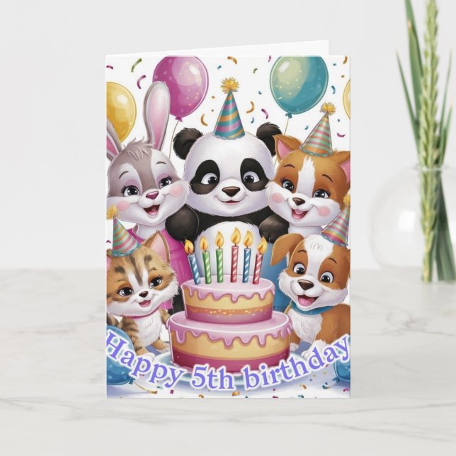 Tarjeta de cumpleaños de adorables animales de fie (Anverso)