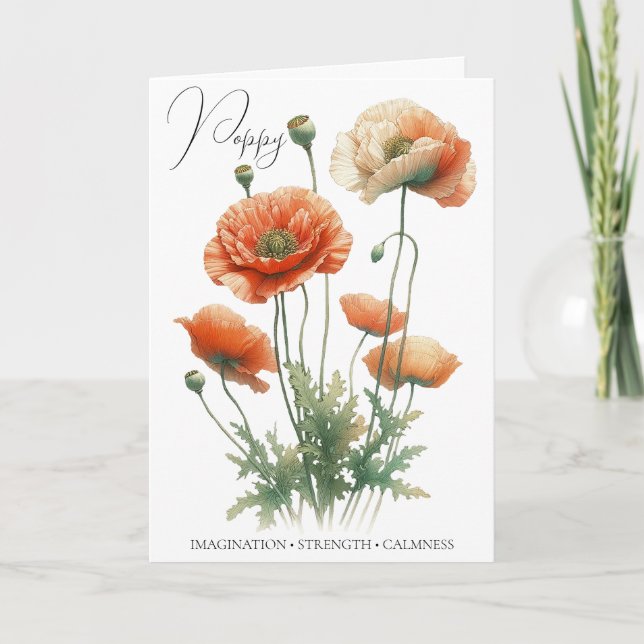 Tarjeta de cumpleaños de agosto con la amapola com (Anverso)