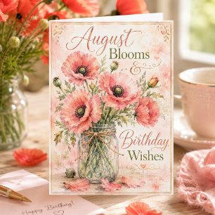 Tarjeta de cumpleaños de agosto de amapolas elegan