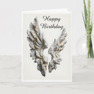Tarjeta de cumpleaños de alas de ángel de mármol d