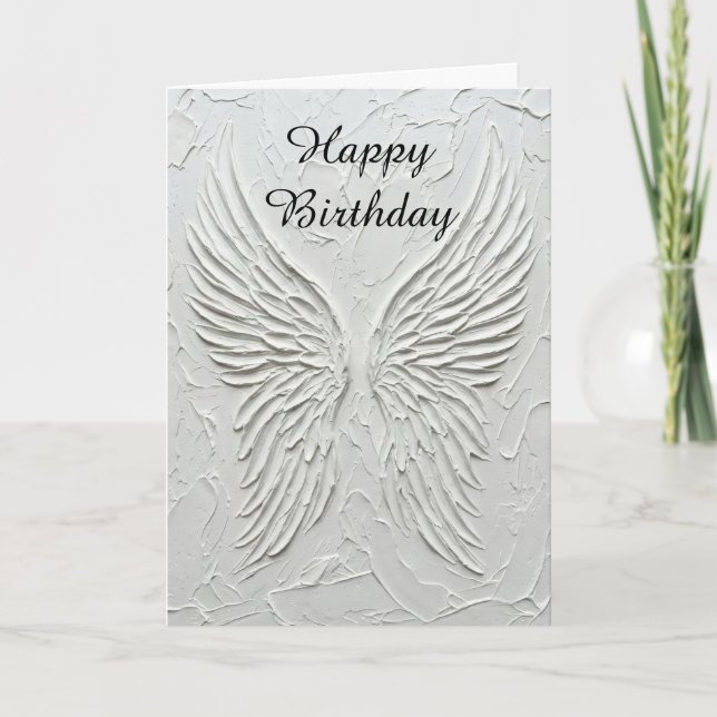 Tarjeta de cumpleaños de alas de ángel en relieve  (Anverso)