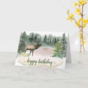 Tarjeta de Cumpleaños de Alce de Acuarela del Bosq