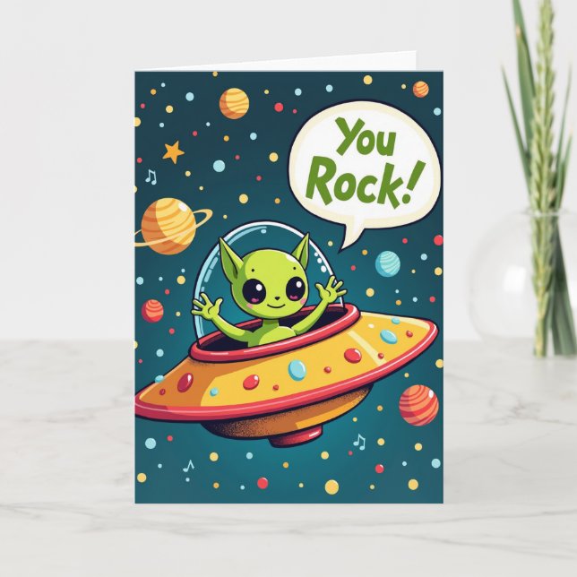 Tarjeta de cumpleaños de alegría cósmica (Anverso)