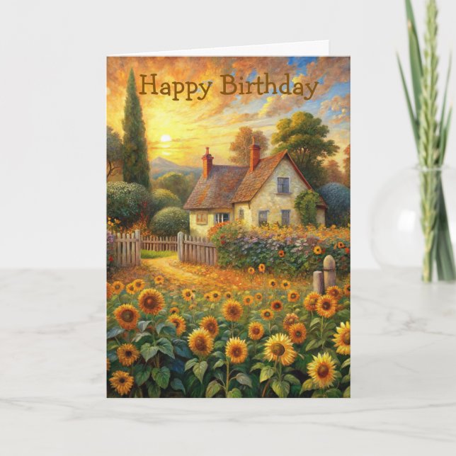 Tarjeta de cumpleaños de algodón y girasoles (Anverso)
