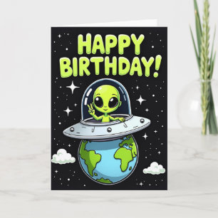 Tarjeta de cumpleaños de alienígena alegre