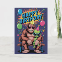 Tarjeta de cumpleaños de alienígena Bigfoot Divert