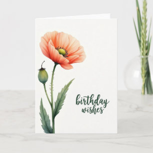 Tarjeta de cumpleaños de amapola en acuarela