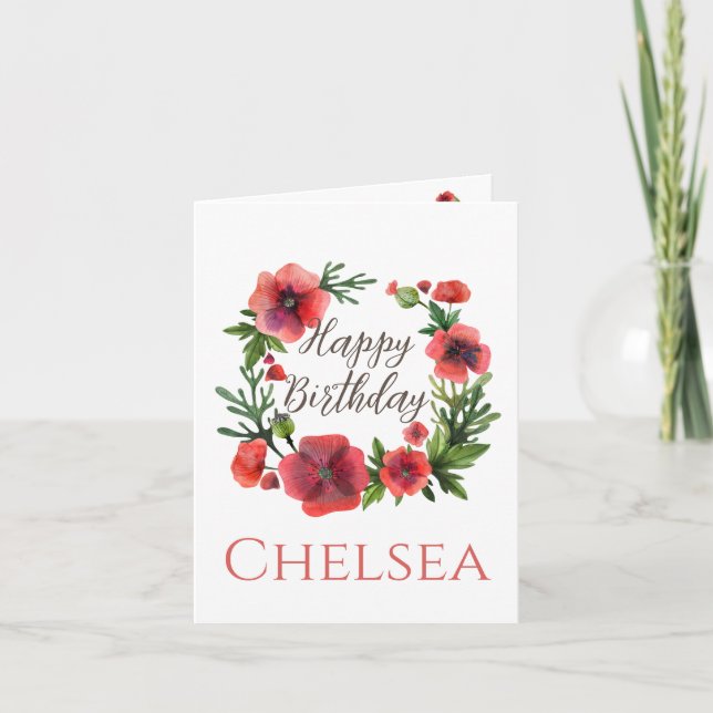 Tarjeta de cumpleaños de amapola floral femenina p (Anverso)