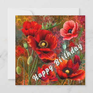 Tarjeta de cumpleaños de amapolas rojas