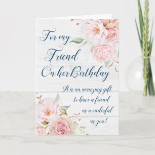 Tarjeta de cumpleaños de amiga con flores rosadas 