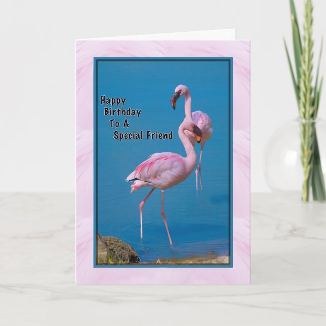 Tarjeta de cumpleaños de amigo con flamenco rosa (Anverso)