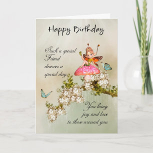 Tarjeta de cumpleaños de amigo Fairy con flor