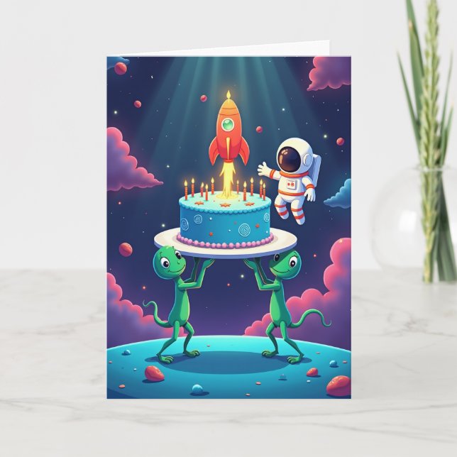 Tarjeta de cumpleaños de amigos cósmicos (Anverso)