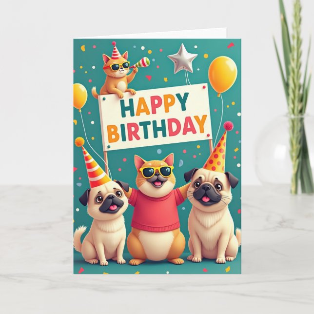 Tarjeta de cumpleaños de amigos de dibujos animado (Anverso)