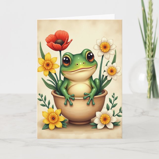 Tarjeta de cumpleaños de anfibio alegre (Anverso)