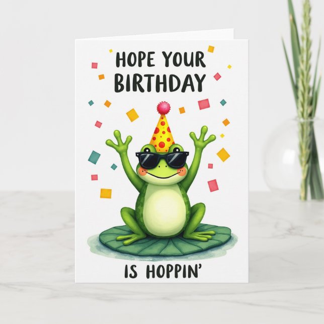 Tarjeta de cumpleaños de anfibio verde (Anverso)