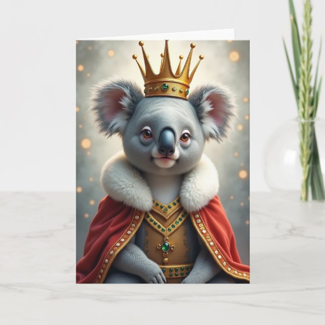 Tarjeta de cumpleaños de animal coronado real (Anverso)