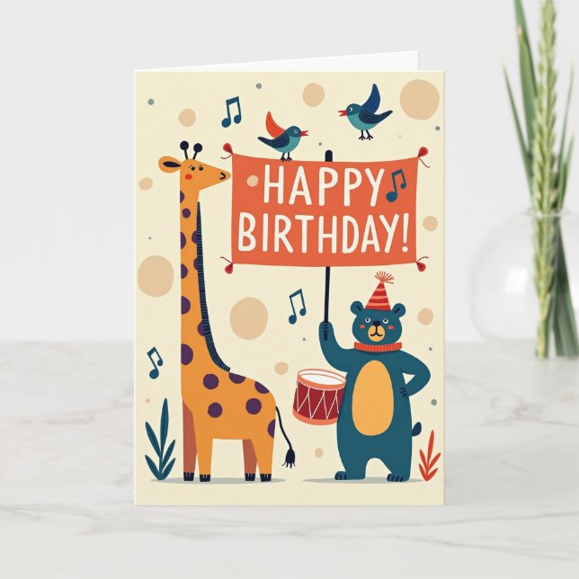 Tarjeta de cumpleaños de animal manchado alegre (Anverso)