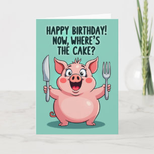 Tarjeta de cumpleaños de animal rosa regordete
